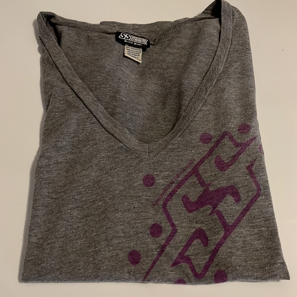 Speed and Strength Womens Tee Heather Grey and Purple - Picture 2 of 3
